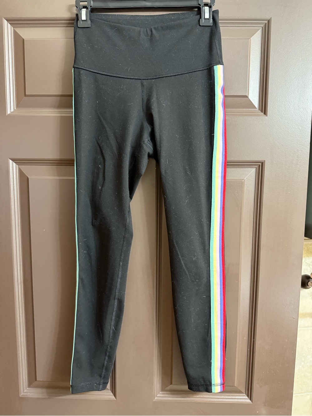 Old Navy Black Leggings with Rainbow Side Stripes